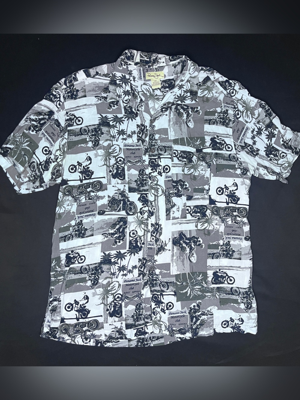 Vintage Panama Jack Motorcycle Club Maui Hawaii Hawaiian Shirt Size Large